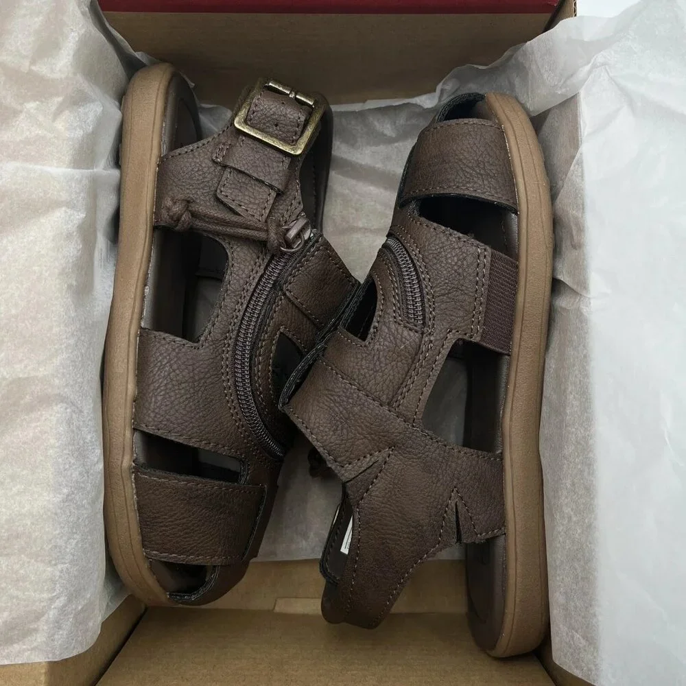 BILLY Youth Boys Girls‎ Slip-on Sandal Size 2Y Brown Fisherman Full-Zip Closure